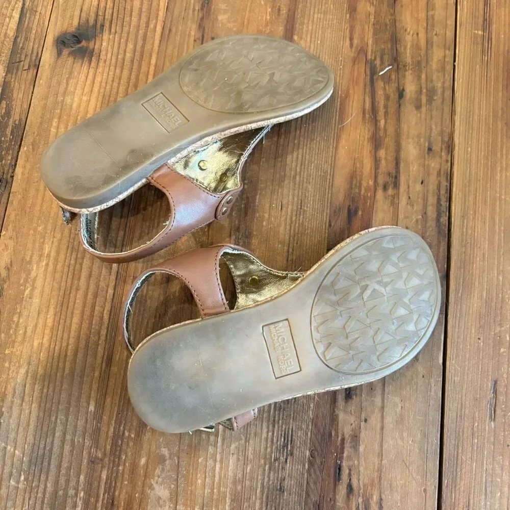 Michael Kors T Strap Sandals Cognac Brown Strap Back Size 10